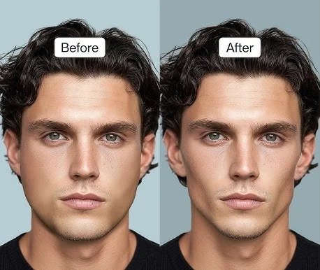 Before and after comparison of travel-related facial bloating